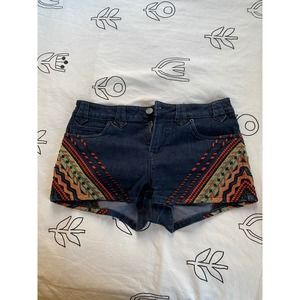 BDG High Waisted Patterned Denim Shorts